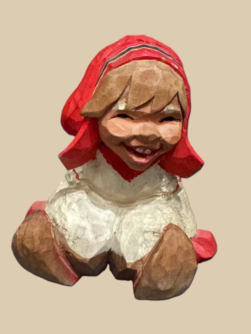 Henning Norway Hand Carved Wood Folk Art Sámi Girl Figurine, Vintage Circa 1970s